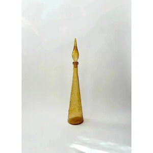 Vintage Empoli Textured Italian Glass 22" Yellow Decanter with Stopper